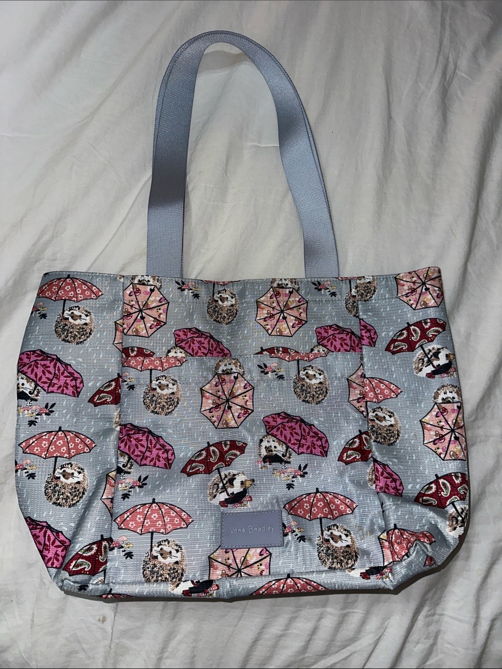 Vera Bradley Light Blue Tote with Pink and Red Umbrella Print